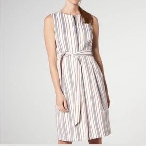 L.K. Bennett ROMANIA LINEN Blend Cream Catrin Tie Belt Stripe Dress 10